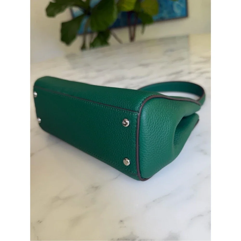 Tory Burch Mini Eleanor Soft Satchel Crossbody Dark Kale Green Pebbled Leather